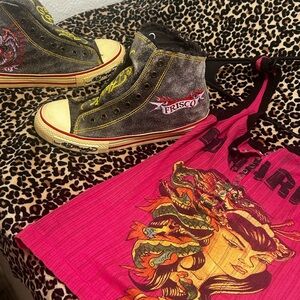 Vintage Ed Hardy h leather high tops sz8  and vintage pink tank top medium